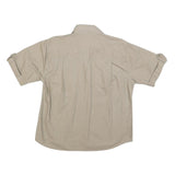 TAG Womens Beige Casual Cotton Blend Shirt S Zipper Pockets Campaign Style
