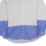 TOMMY HILFIGER Mens Grey & White Blue Stripe 2XL Cotton Button Shirt Casual