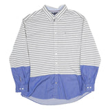 TOMMY HILFIGER Mens Grey & White Blue Stripe 2XL Cotton Button Shirt Casual