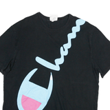 CHAMPION Mens Black & Light Blue Graphic T-Shirt XL Short Sleeve Crew Neck