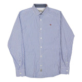 NAPAPIJRI Mens Blue & White Striped Shirt M Cotton Blend Formal Long Sleeve
