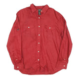 LAUREN RALPH LAUREN Womens Red Linen Shirt L Long Sleeve Button Up Casual
