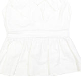 KATE SPADE Womens White Ruffle Sleeveless V-Neck Cotton Blend Top M Peplum