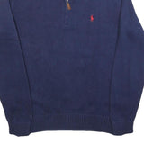 POLO RALPH LAUREN Mens Navy Plain Jumper Half Zip Crew Neck Basic Knit M Cotton