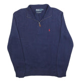 POLO RALPH LAUREN Mens Navy Plain Jumper Half Zip Crew Neck Basic Knit M Cotton