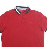 TOMMY HILFIGER Mens Red Polo Shirt L Short Sleeve Logo Cotton Casual Classic