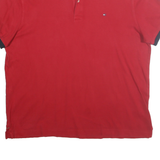 TOMMY HILFIGER Mens Red Polo Shirt L Short Sleeve Logo Cotton Casual Classic