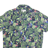 OLIVE & BURKE Mens Blue Green Tropical Print Cotton Blend Shirt L Summer Short