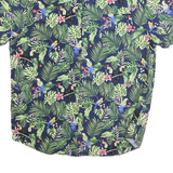OLIVE & BURKE Mens Blue Green Tropical Print Cotton Blend Shirt L Summer Short