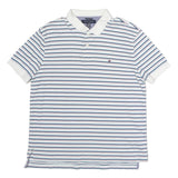 TOMMY HILFIGER Mens White Blue Red Striped Polo Shirt Short Sleeve L Cotton