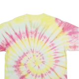 Mens Yellow Pink Tie Dye Cotton T-Shirt L Short Sleeve Crew Neck Casual Retro