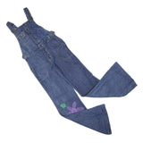FADED GLORY Womens Blue Denim Dungarees Loose Cotton Blend XXS W28 L34 Floral