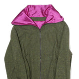 Womens Green Wool Blend Zip Jacket M Polyester Plain Casual Warm Outerwear