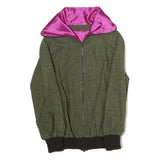 Womens Green Wool Blend Zip Jacket M Polyester Plain Casual Warm Outerwear