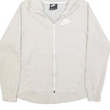 NIKE Womens White Pullover Hooded Hoodie M Cotton Blend Zip Up Casual