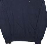TOMMY HILFIGER Mens Navy Blue Plain Cotton Blend Jumper V-Neck Basic Knit M