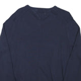 TOMMY HILFIGER Mens Navy Blue Plain Cotton Blend Jumper V-Neck Basic Knit M