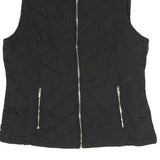 CALVIN KLEIN Womens Black Zip Jacket L Polyester Plain Sleeveless Fur Collar