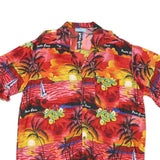 PUNTA CANA Womens Red & Yellow Rayon Hawaiian Shirt M Tropical Sunset Print