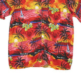 PUNTA CANA Womens Red & Yellow Rayon Hawaiian Shirt M Tropical Sunset Print