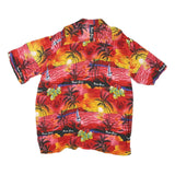 PUNTA CANA Womens Red & Yellow Rayon Hawaiian Shirt M Tropical Sunset Print