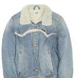 LEE Womens Blue Denim Jacket S Cotton Blend Shearling Button Fastening