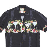 PARADISE FOUND Mens Black Rayon Cocktail Print Shirt S Vacation Party Summer