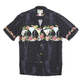 PARADISE FOUND Mens Black Rayon Cocktail Print Shirt S Vacation Party Summer