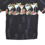 PARADISE FOUND Mens Black Rayon Cocktail Print Shirt S Vacation Party Summer