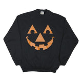 TULTEX Mens Black Orange Smile Face Sweatshirt Crew Neck XL Graphic Print