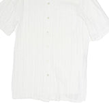 Womens White Plain Polyester Short Sleeve Collared Shirt M Casual Summer Top