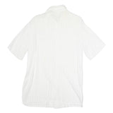 Womens White Plain Polyester Short Sleeve Collared Shirt M Casual Summer Top
