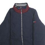 TOMMY HILFIGER Mens Navy & Burgundy Down Zip Jacket M Puffer Coat Casual