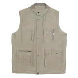 MIAN Mens Beige Utility Jacket XL Polyester Blend Zip Pockets Outdoor Vest