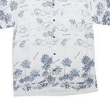 BARON Mens White & Blue Tropical Print Cotton Blend Shirt XL Casual Short Sleeve