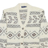 POLO RALPH LAUREN Womens Cream & Grey Patterned Button Up Jumper V Neck Cable