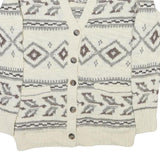 POLO RALPH LAUREN Womens Cream & Grey Patterned Button Up Jumper V Neck Cable