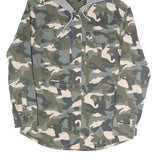 DIVIDED Womens Green & Grey Camouflage Hooded Button Cotton Blend Jacket M