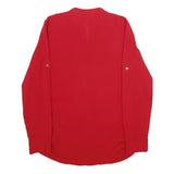 CALVIN KLEIN Womens Red Basic Long Sleeve Button Neck Top S Zipper Pockets