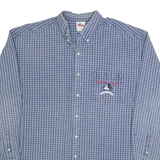 DISNEY Mens Blue Check Cotton Blend Shirt L Mickey Mouse Embroidered Pocket