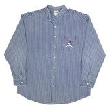DISNEY Mens Blue Check Cotton Blend Shirt L Mickey Mouse Embroidered Pocket