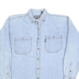 POINT ZERO Mens Blue Denim Shirt L Button Down Relaxed Fit Casual Cotton Blend