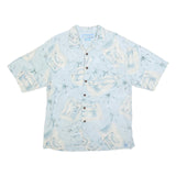 BERMUDA BAY Mens Blue Silk Hawaiian Shirt M Lightweight Tropical Print