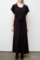 Belted Long Dress - Organic Cotton - Black