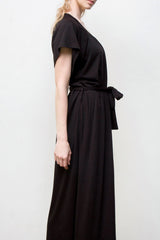 Belted Long Dress - Organic Cotton - Black