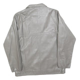 Womens Grey Leather Zip Jacket M Woven Plain Casual Outerwear