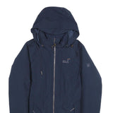 JACK WOLFSKIN Womens Blue Outdoor Jacket S Polyester Hooded Zip Plain Casual