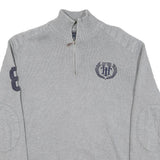 TOMMY HILFIGER Mens Grey Cotton Blend Patterned Half Zip Crew Neck Chunky Knit