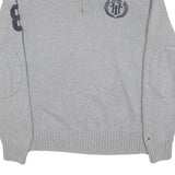 TOMMY HILFIGER Mens Grey Cotton Blend Patterned Half Zip Crew Neck Chunky Knit
