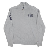 TOMMY HILFIGER Mens Grey Cotton Blend Patterned Half Zip Crew Neck Chunky Knit